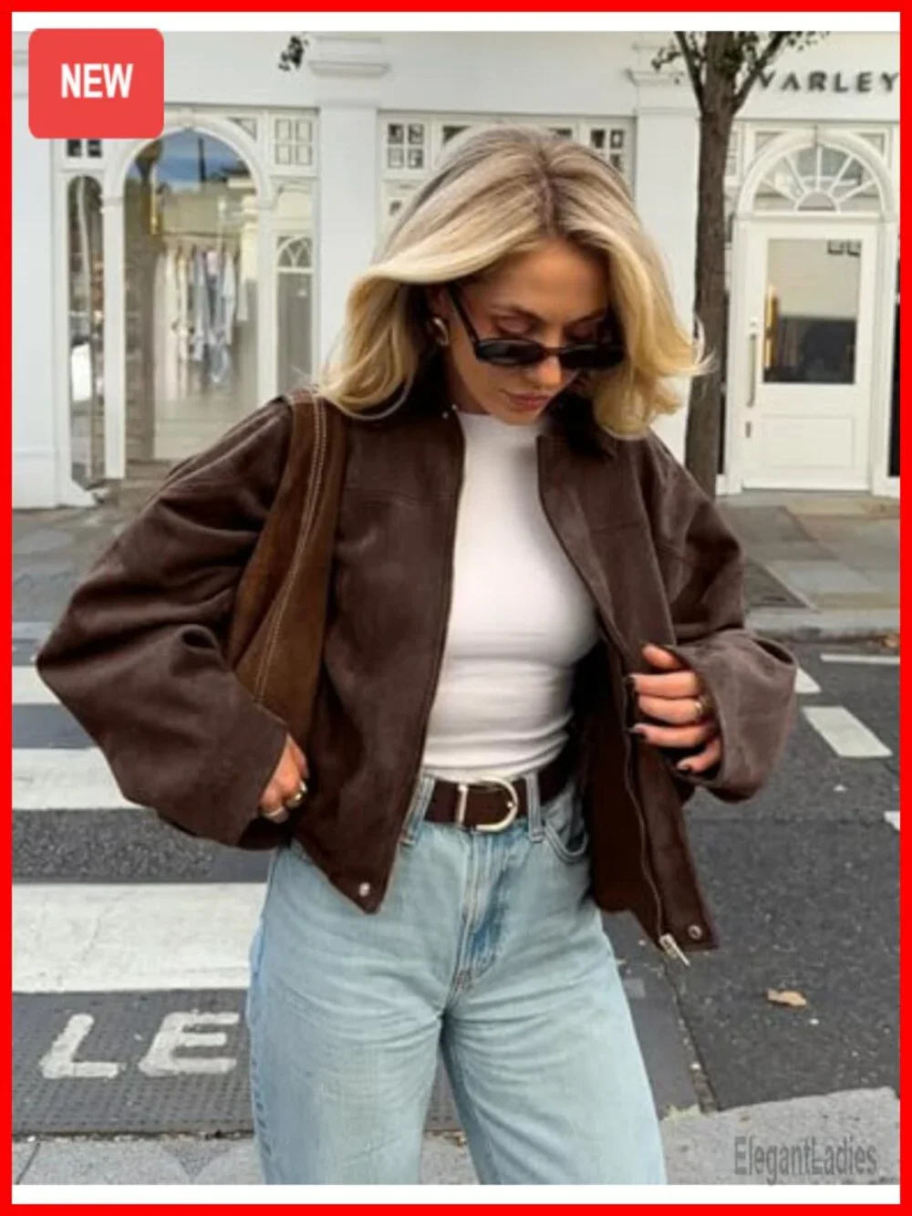 Womens Faux Suede Bomber Jacket Oversized Cropped Long Sleeve Zip Up Lapel